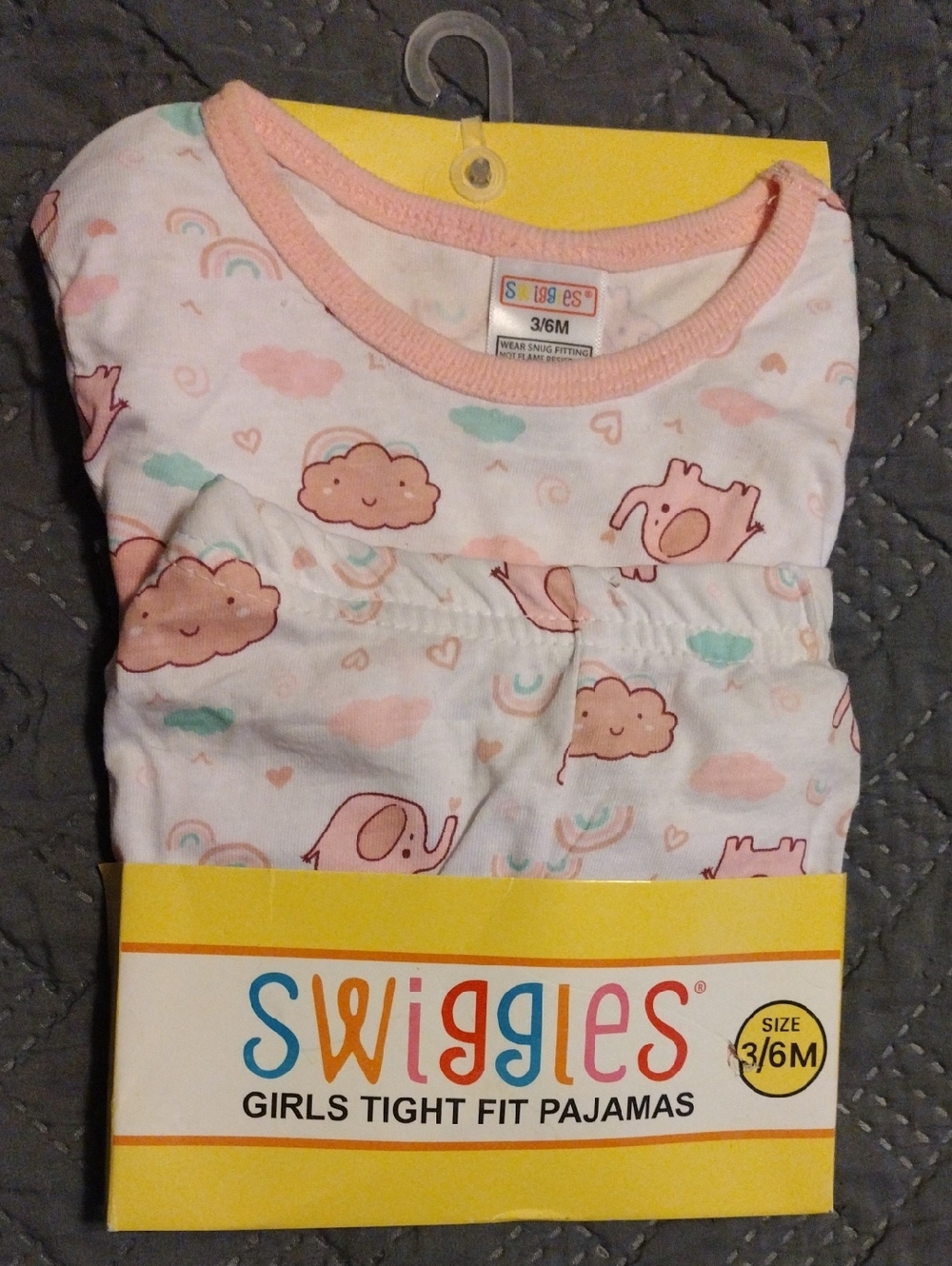 Swiggles Baby Girls Pink Cloud & Elephant Tight Fit Pajama Set